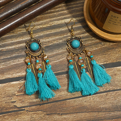 Long Feather Ethnic Style Tassel Yunnan Earrings