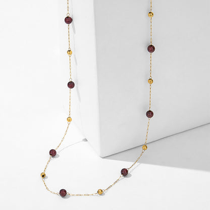 Women's French Style Temperament Golden Balls Chain Artificial Garnet Bracelets