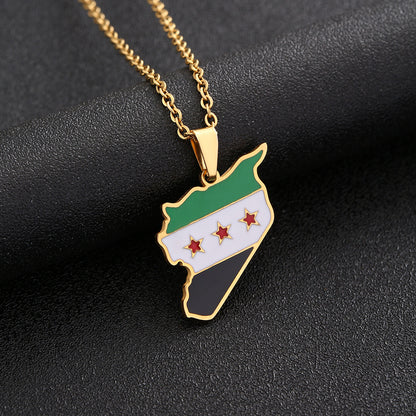 Women's & Men's Syrian Free Army Map Flag For Necklaces