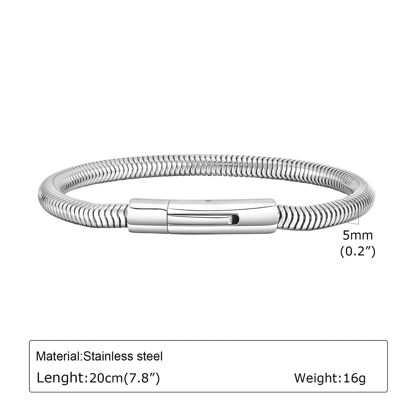 Men's Stainless Steel Snap Round Snake Chain Thick Fashion Accessories Bracelets