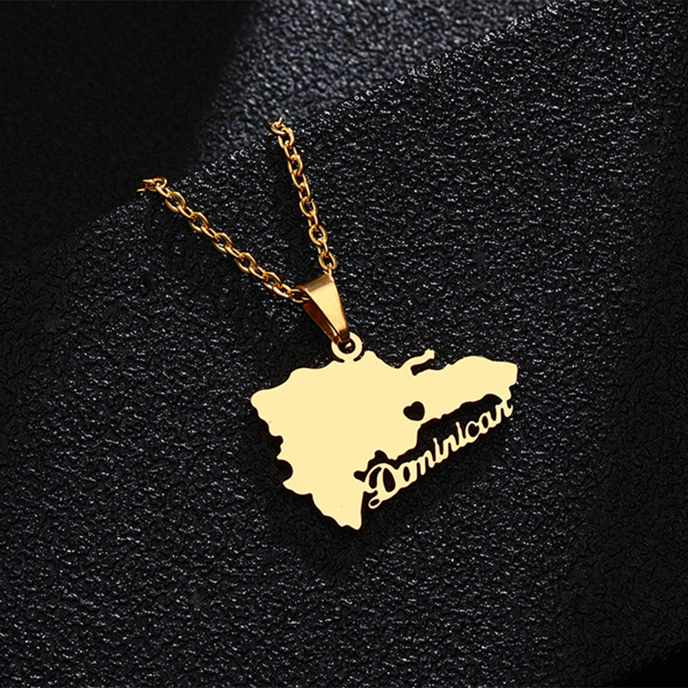 Women's & Men's Dominica Map Titanium Steel Stainless Couple Necklaces