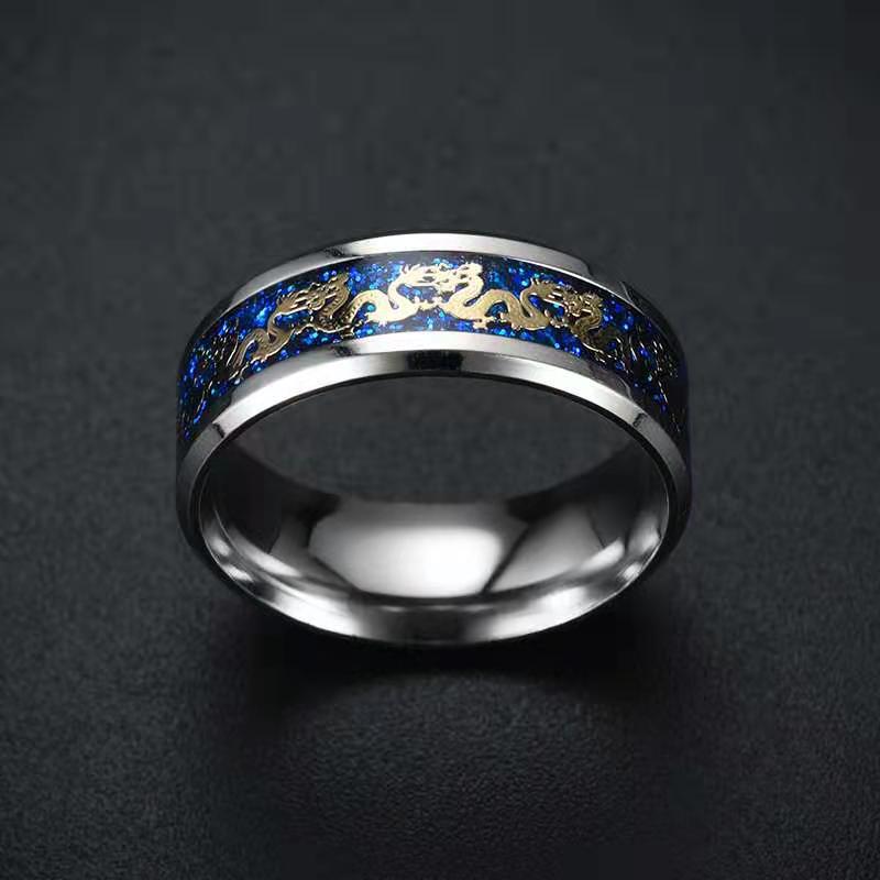 Titanium Steel Vintage Dragon Pattern Piece Rings