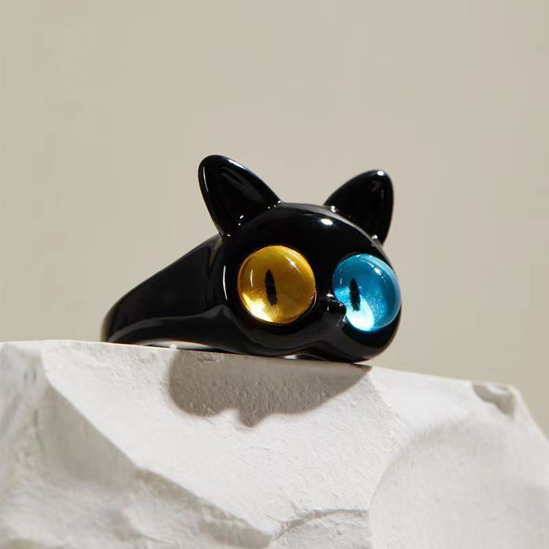 Monster Black Cat Funny Big Eyes Rings