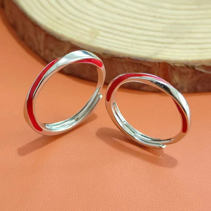 Moon Old Red Line Mobius Couple Rings