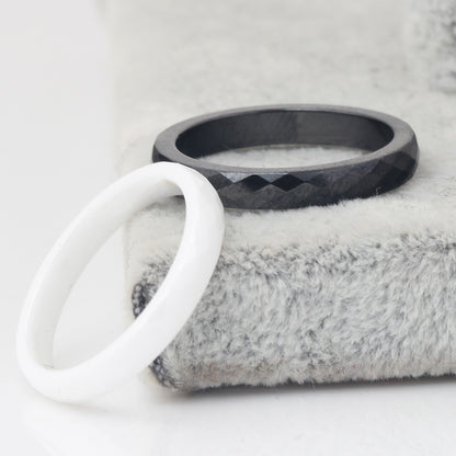 Ceramic Black White Cut Surface Diamond Rings