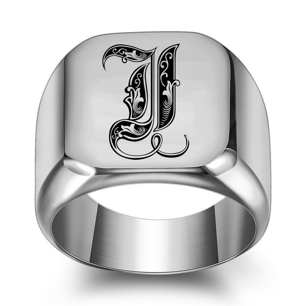 Men's English Initial Letter Titanium Steel Retro Rings