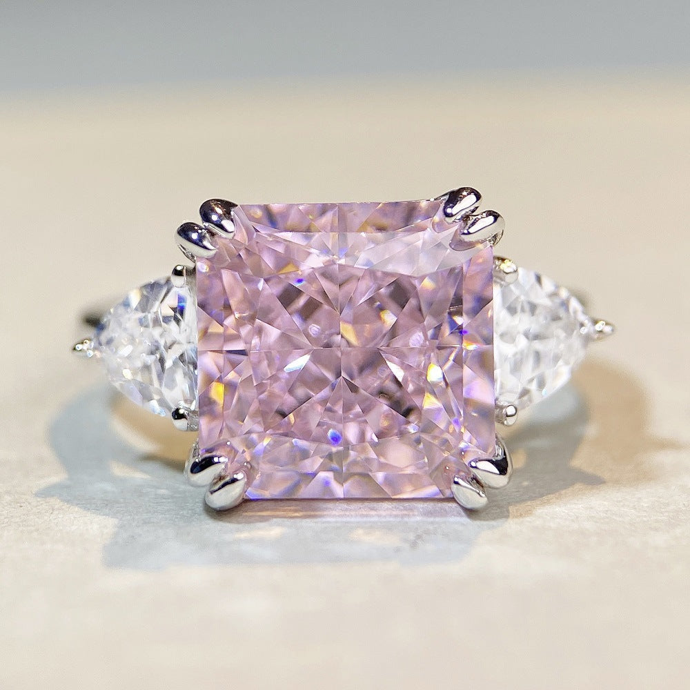 Zircon Square Ice Flower Cut High Rings
