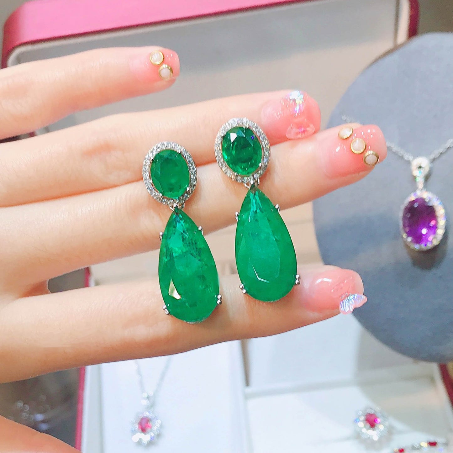 Retro Large Water Drop Artificial Emerald Rings