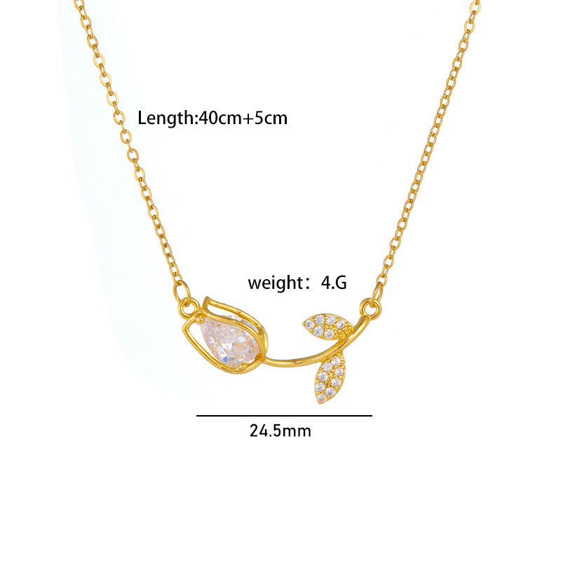 Plated Real Gold Inlaid Zircon Tulip Design Temperament Wild Pendants