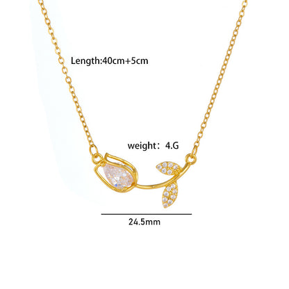 Plated Real Gold Inlaid Zircon Tulip Design Temperament Wild Pendants