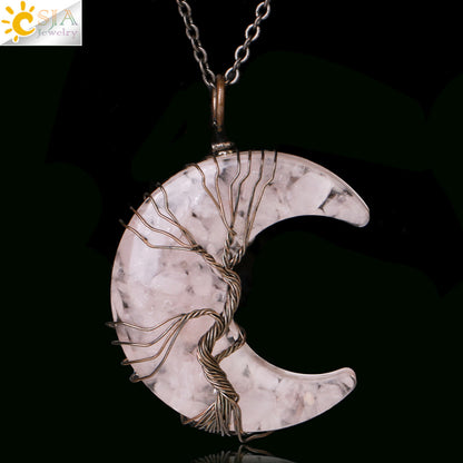 Gravel Resin Moon With Stainless Steel Pendants