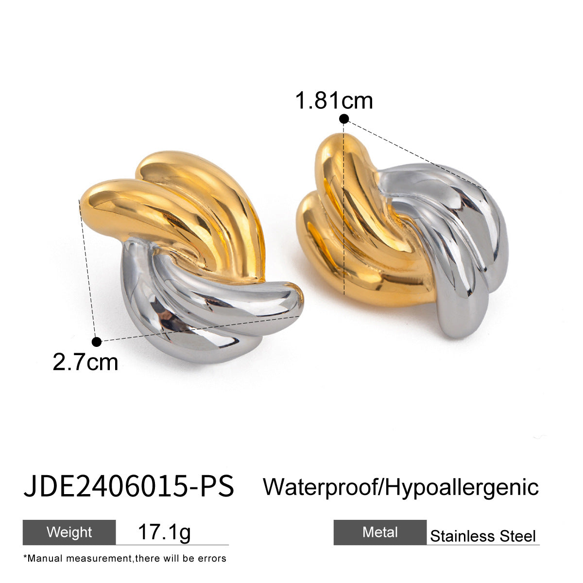 Gold Sier Two-color Irregular Stainless Steel Earrings