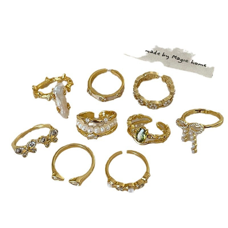 Luxury Pearl Zircon Golden Open-end Collection Female Rings