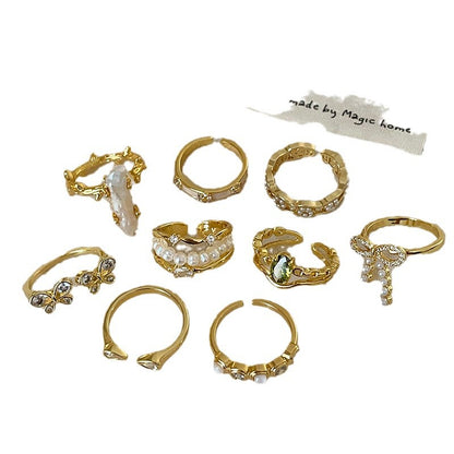 Luxury Pearl Zircon Golden Open-end Collection Female Rings