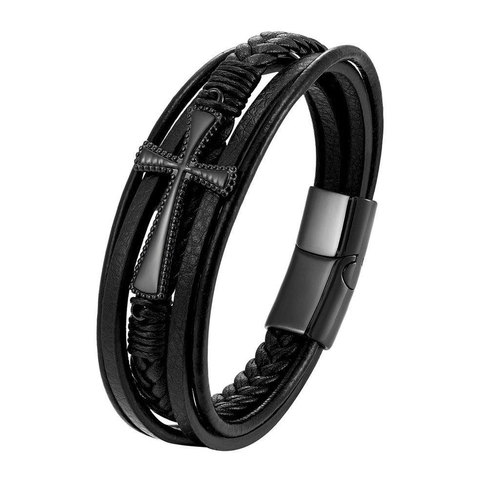 Men's Fashion Leather Rope Hand-woven Titanium Steel Bracelets