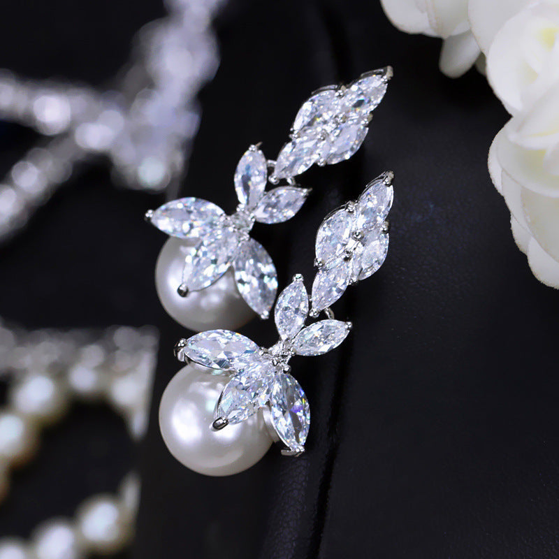 Simple Bridal Zircon Imitation Pearl Suite Wedding Dress Necklaces