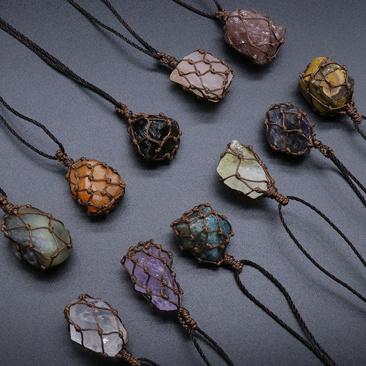 Stone Net Pocket Crystal Agate Rule Pendants