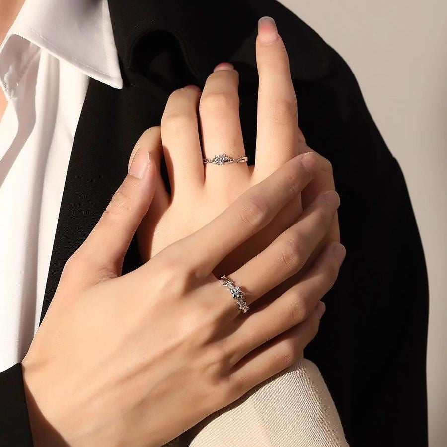 Couple With Rose Pair Of Valentine's Rings