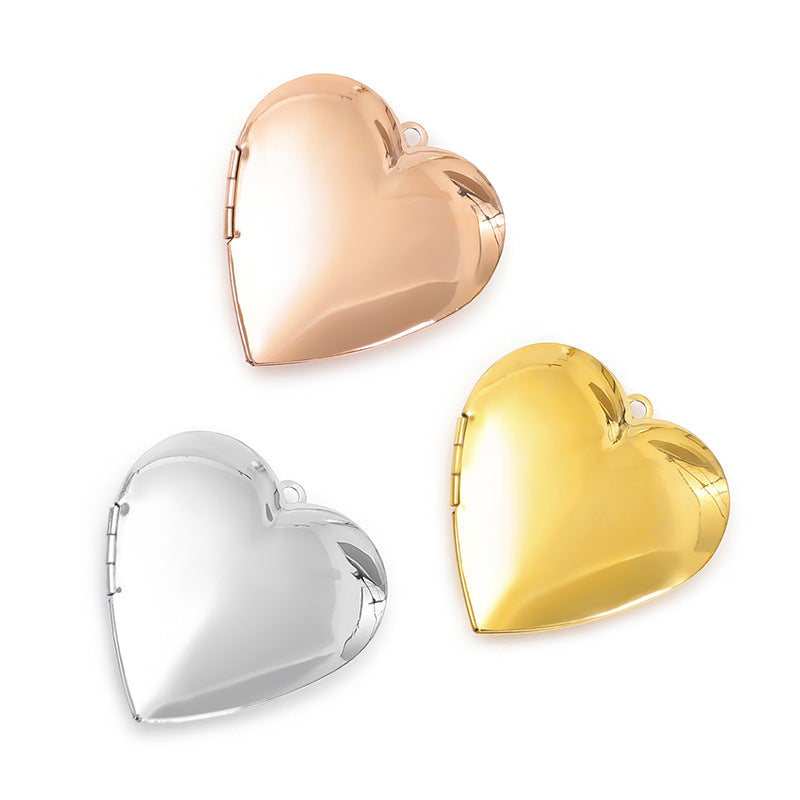 Steel Heart-shaped Box Stainless Gold Mirror Pendants