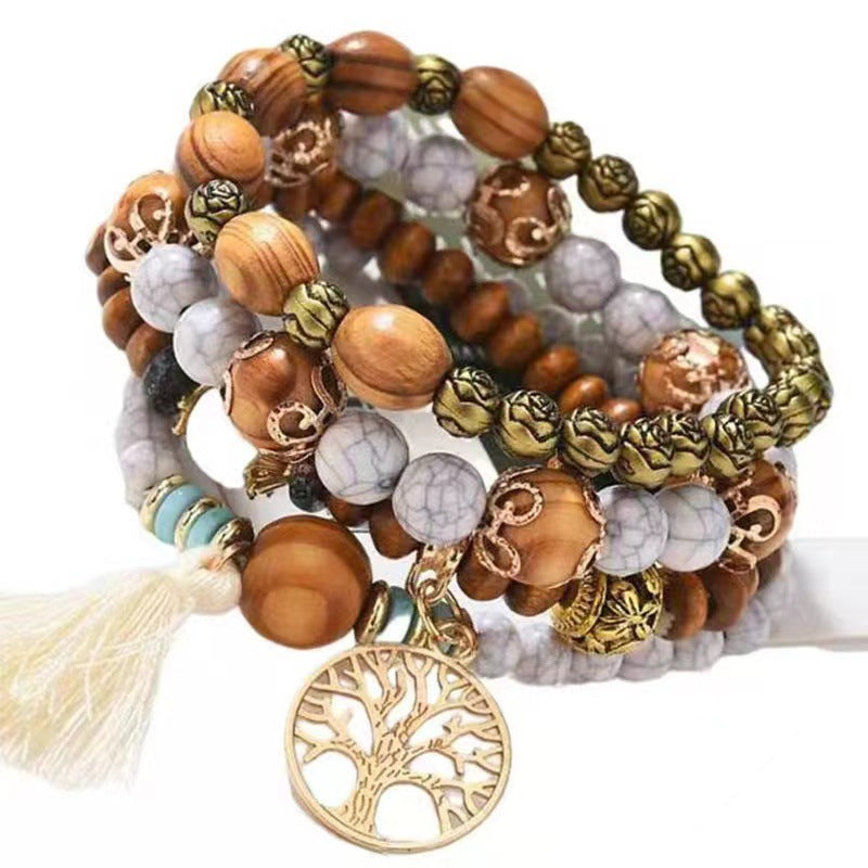 Style Wooden Bead Beaded Elastic String Bracelets