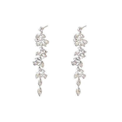 Zircon Tassel Leaves Stylish Water Drop Earrings