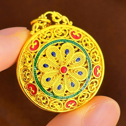 Enamel Color Filigree Eight Treasures Compass Ancient Pendants