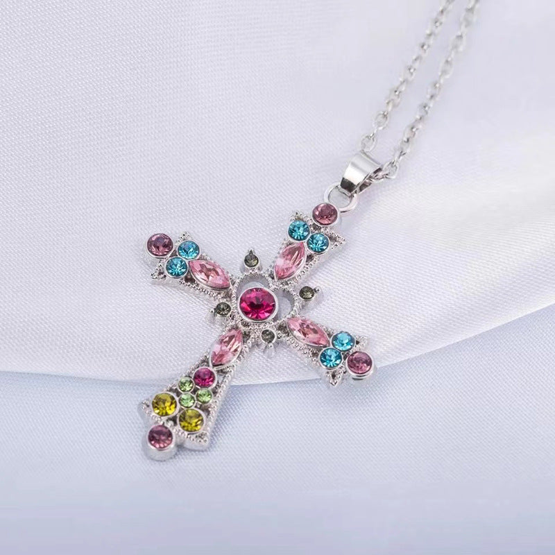 Bohemian Style Bright Crystal Colorful Cross Holiday Necklaces