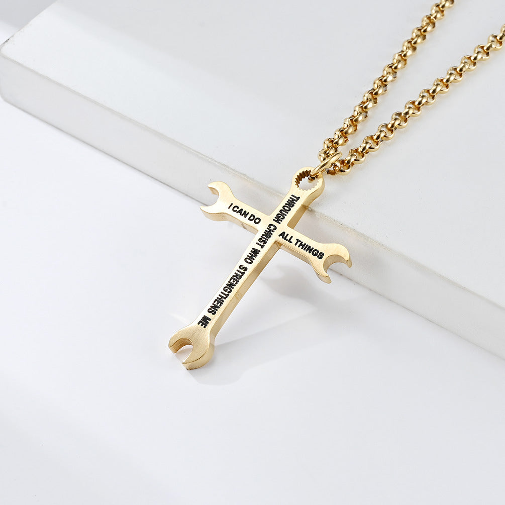 Classic Stainless Steel Wrench Cross Titanium Pendants