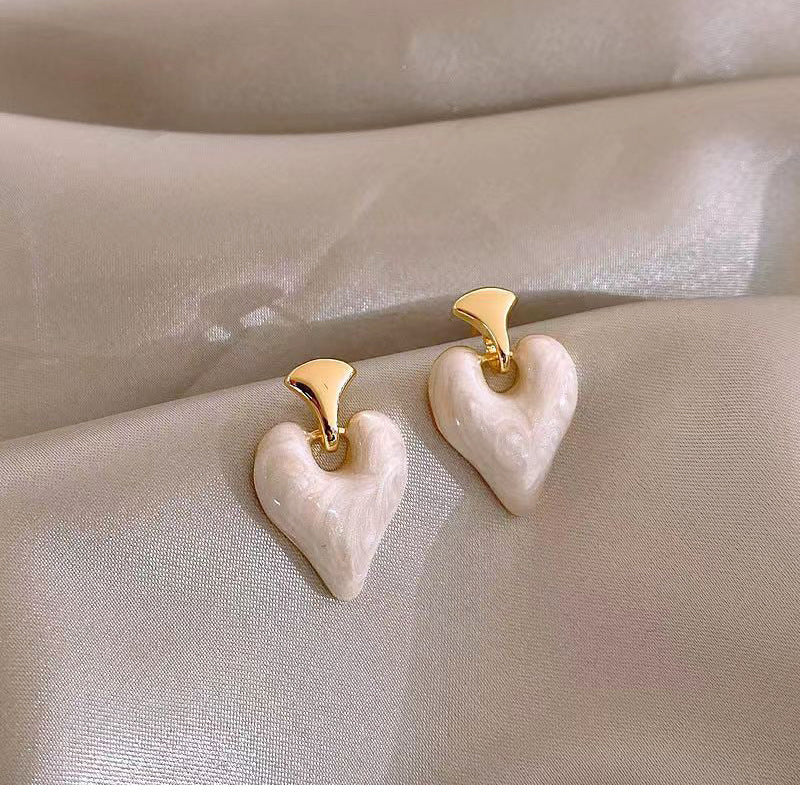 Korean Female With Hearts Simple Elegant Earrings