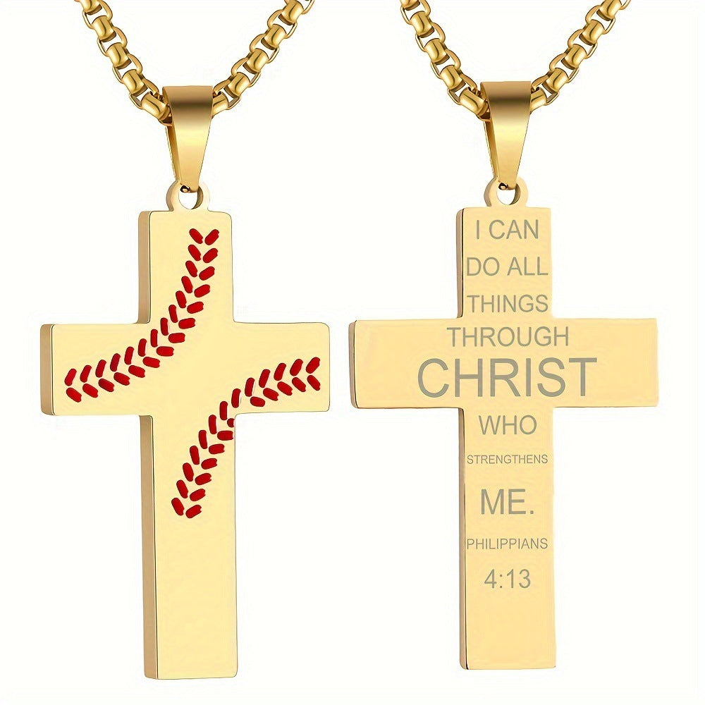 Baseball Boy Cross Stainless Steel Religious Pendants