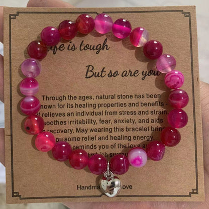 Women's & Men's Pink Zebra Beads With Card Holiday Bracelets