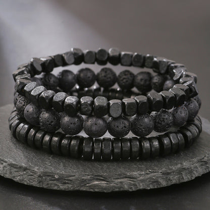 Men's Beaded Suit Haematite Cross Dumbbell Zircon Bracelets