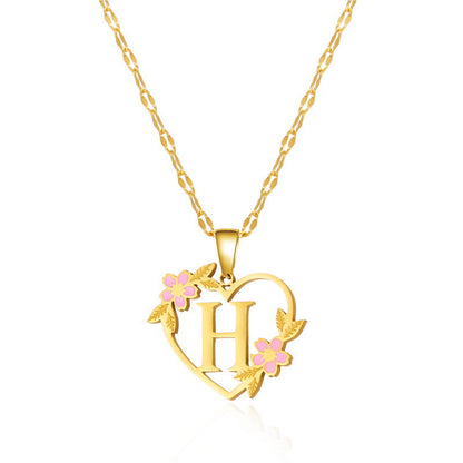 Fashion Letter Flower Cutout Love Titanium Steel Necklaces