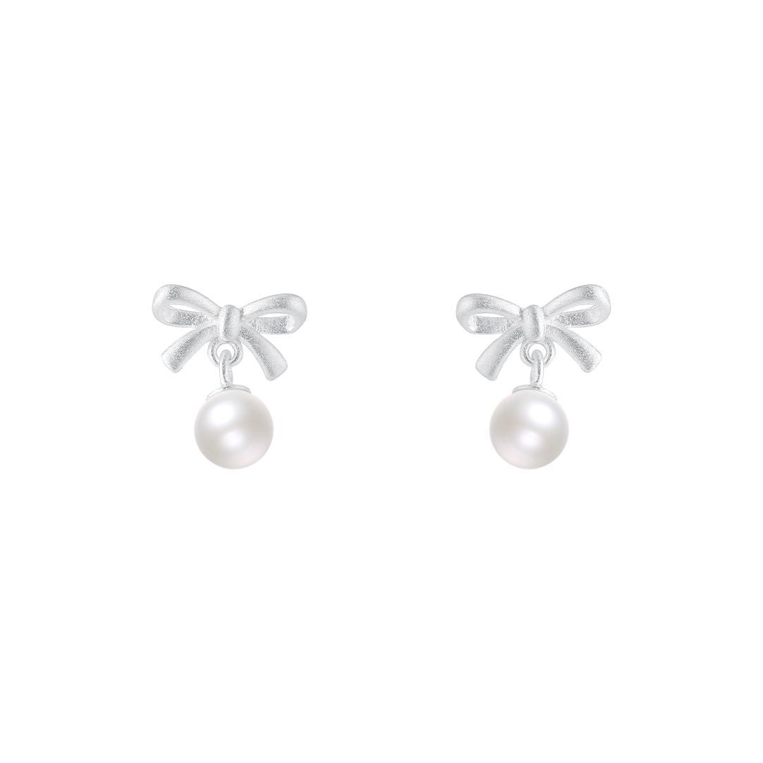 Women's Gentle Frosted Bow Ball Sterling Sier Earrings