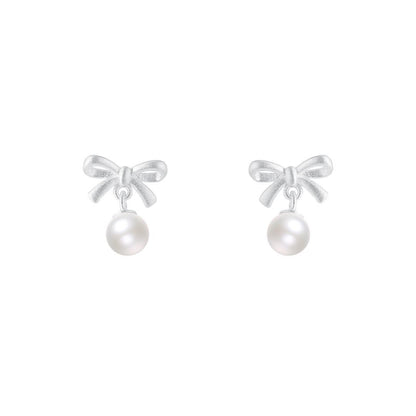 Women's Gentle Frosted Bow Ball Sterling Sier Earrings