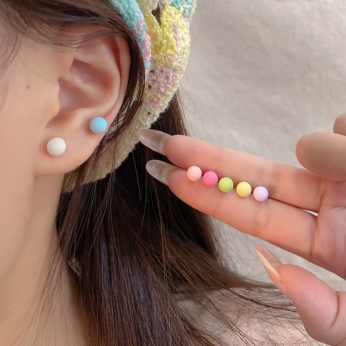 Candy Bean-shaped Suit Female Sier Needle Earrings