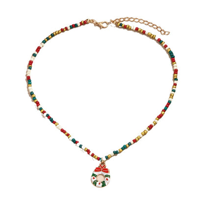 Christmas Colorful Beaded Female Santa Claus Necklaces