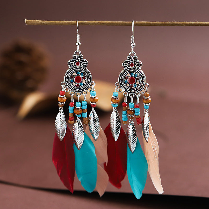 Bohemian Feather Ethnic Yunnan Travel Vintage Earrings