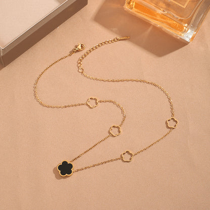 White Shell Five-leaf Flower Titanium Steel Female Necklaces