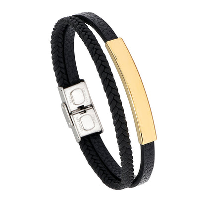 Men's Imitation Leather Woven Stainless Steel Business Bracelets