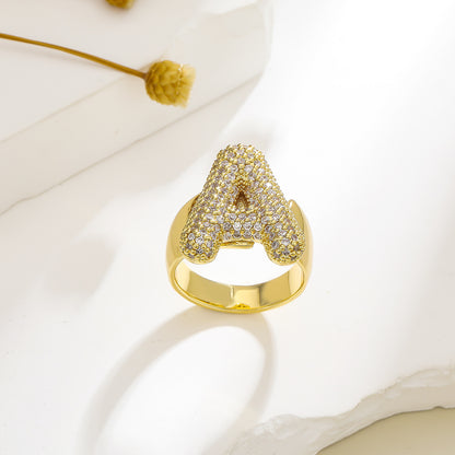 Gold Exaggerated Micro Inlaid Zircon English Rings