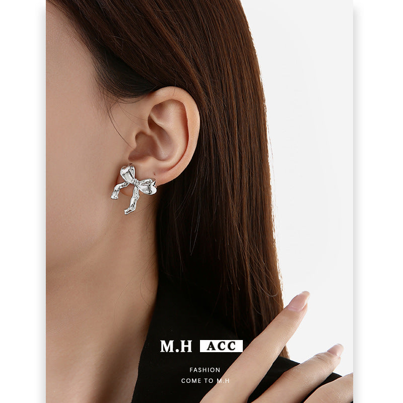 Women's Style Bowknot For Temperament Wild Delicate Sier Earrings