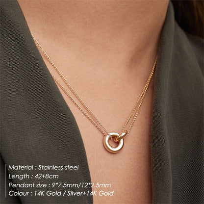 Stainless Steel Two-color Electroplated Geometric Large Necklaces