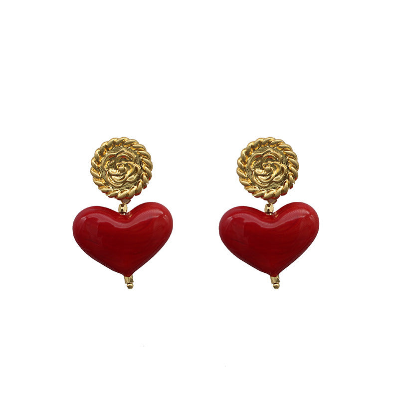Ear Clip Niche Jewelry Red Love Glaze Earrings