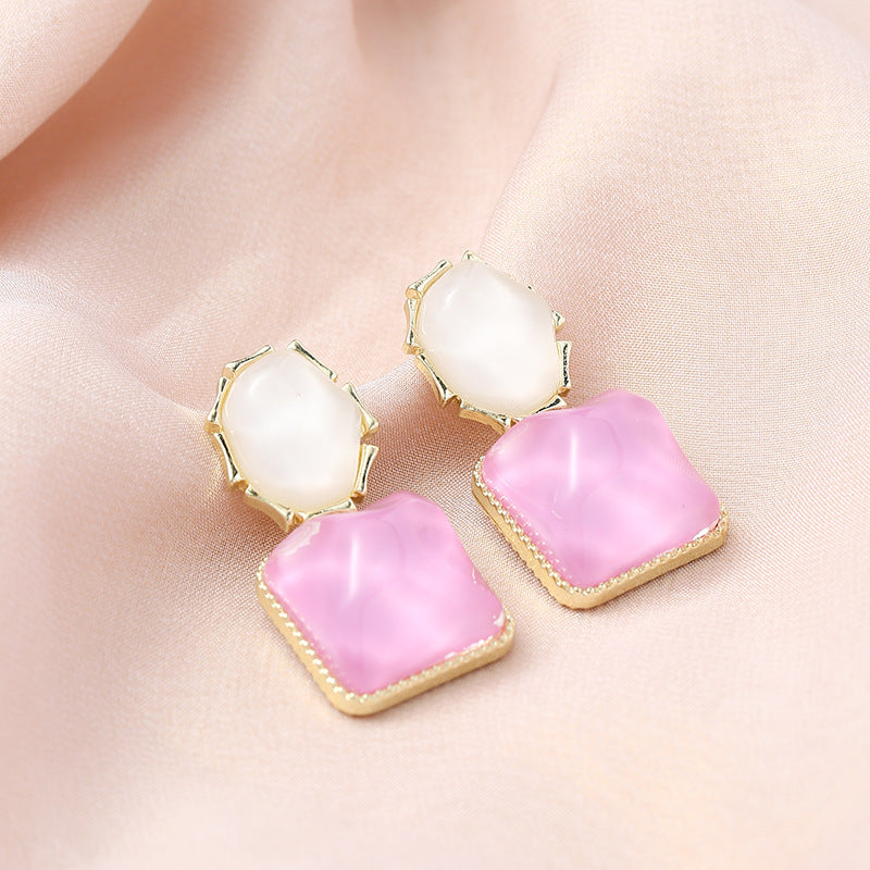 Contrast Color Water Ripple Retro Geometric Square Unique Earrings