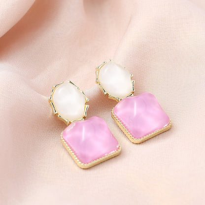 Contrast Color Water Ripple Retro Geometric Square Unique Earrings