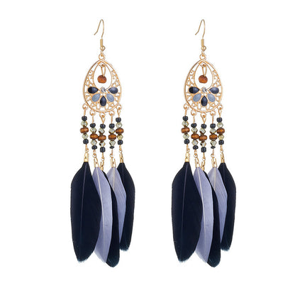 Ethnic Style Long Feather Temperamental Tassels Personality Earrings