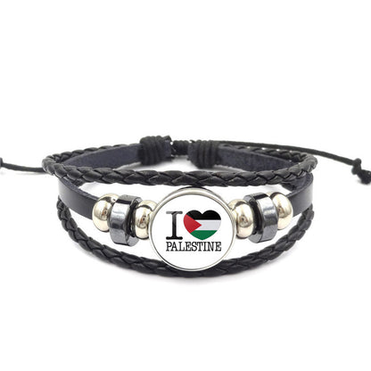 Women's Palestine Flag Punk Style Beaded Weave Bracelets