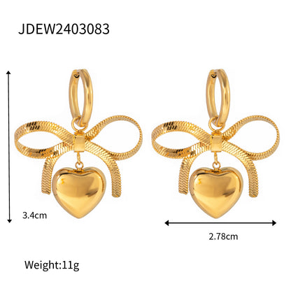 Unique Gold-plated Stainless Steel Bow Pearl Earrings