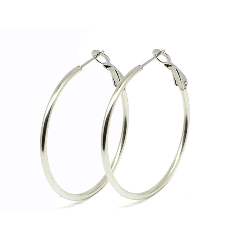 Stainless Steel Large Circle Shrimp Bow Earrings